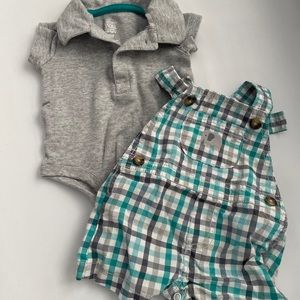 3M overall/collared onesie set